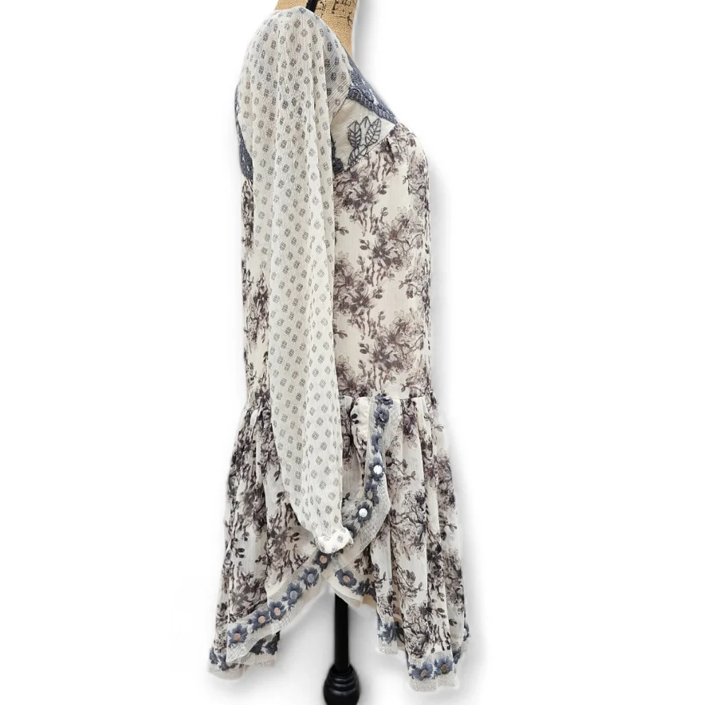 Free People Elsie Sheer Lace Boho Dress Midnight Garden Floral Mini, Size XS - Picture 7 of 10